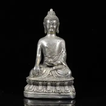 

China antique QianLong Tibetan silver Buddha character Decoration Statues