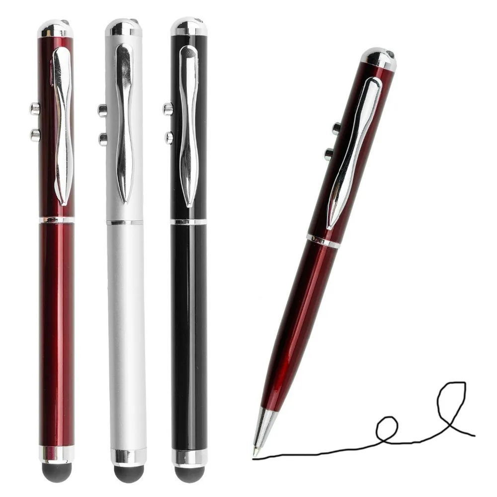 500pcs/lot Capacitive Stylus 4 in 1 Laser Pointer Pen LED Torch Touch Screen Ball Point Pens For