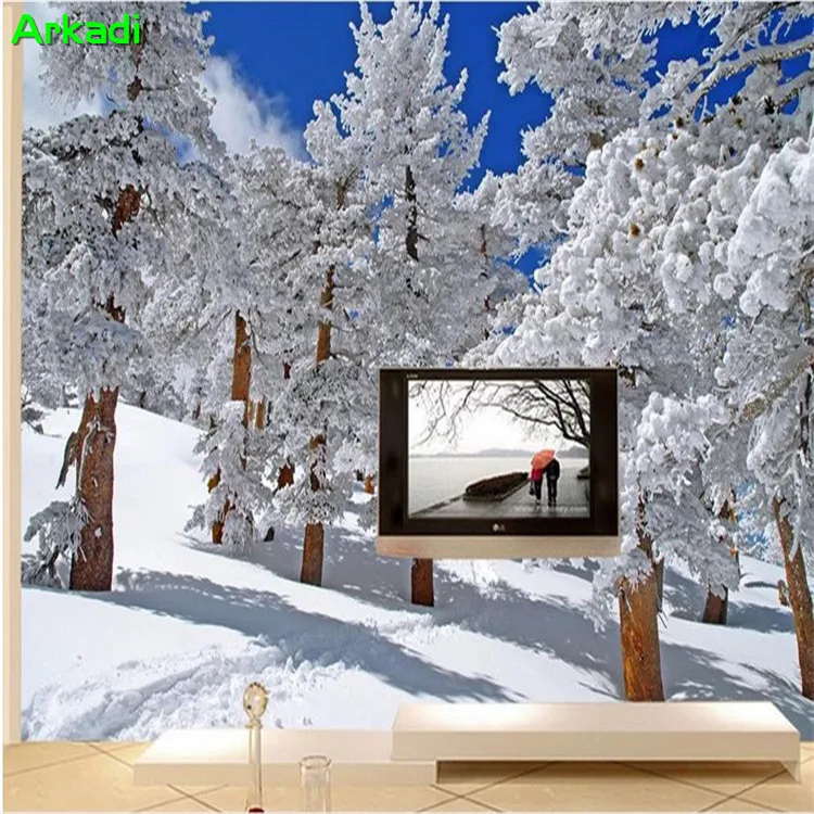 Пользовательский размер 3D фото Свадьба Фотография снег тема фоны роспись зимние