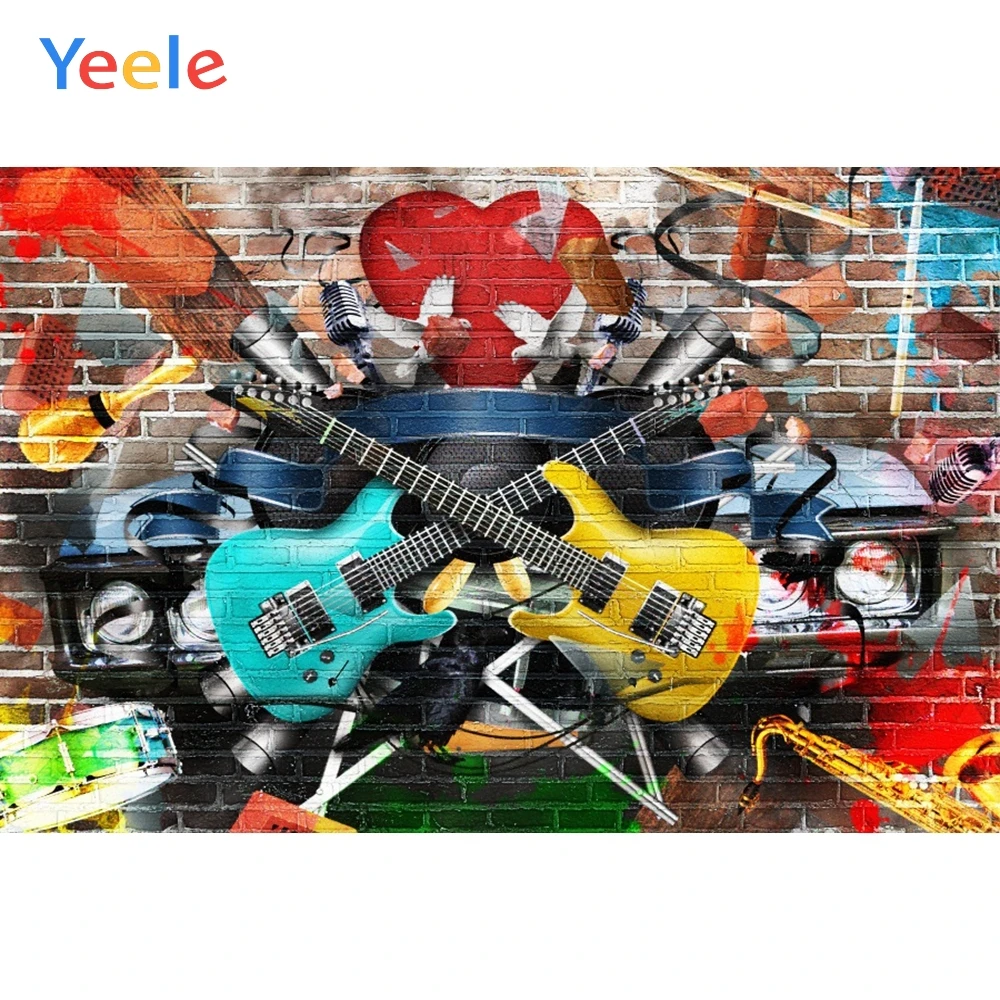 

Yeele Graffiti Brick Wall Music Child Guitars Photography Backgrounds Customized Photographic Backdrops For Photo Studio