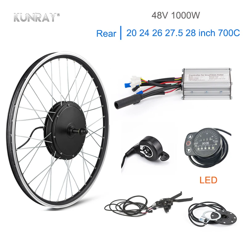 Kunray комплект для переоборудования электрического велосипеда 48V 1000W Бесщеточный non-Эпицентр деятельности шестерни двигателя 30A задний мотор для центрального движения колеса KT светодиодный Дисплей 2" 26" 2" 700C