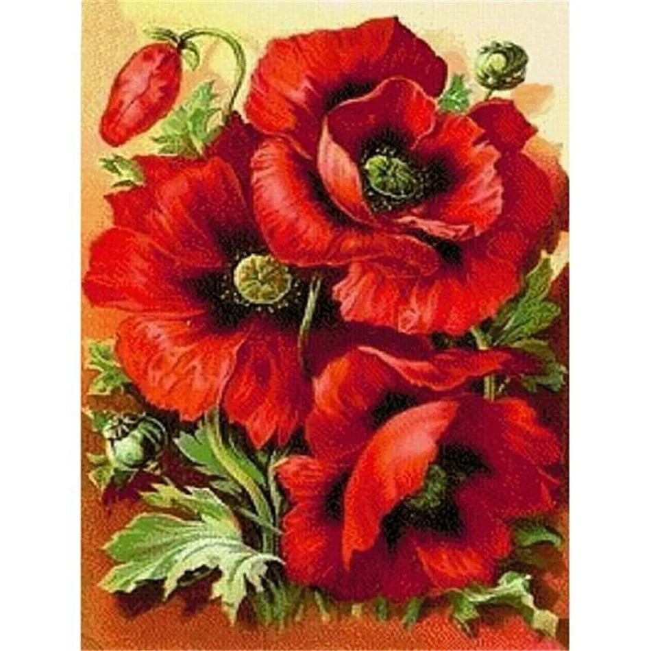 

SASHIKO 100% Full Round/Square Drill DIY 5D Full Drill Poppy flower Diamond Embroidery Patterns Home Decor Diamond Painting