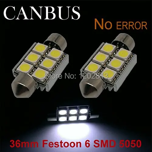 10 Pz Siluro 36Mm Canceller 6 Led Smd Canbus Lampada Efeito Xenon