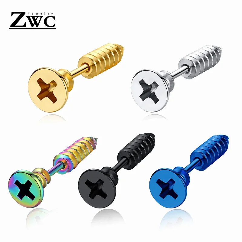 

ZWC Personality Fashion Titanium Steel Screw Stud Earrings for Women Men Party Simple High Quality Spiral Earrings Jewelry Gift