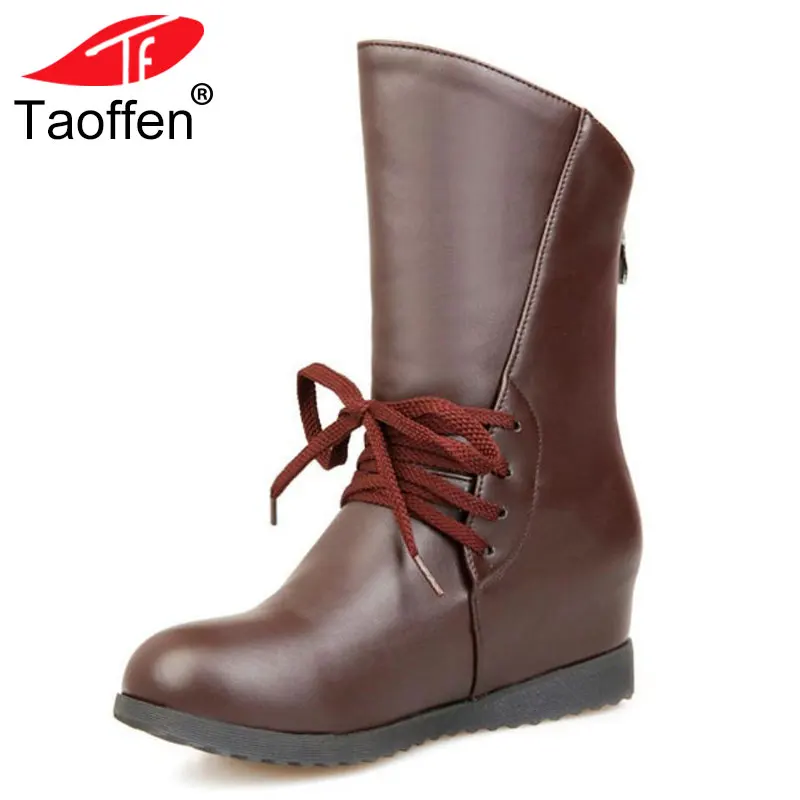 

TAOFFEN Size 34-43 Woman Short Boots Zipper Winter Shoes Half Short Inside Heel Boots Fashion Simple Shoes Women Footwear