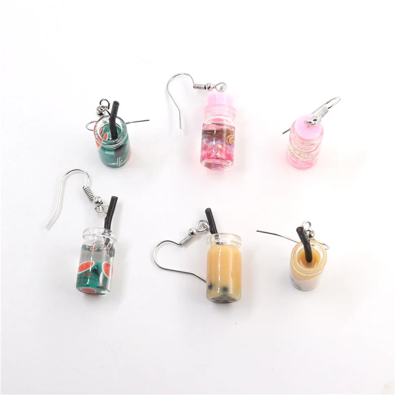 Personality Resin Milk Tea Drink Earring Girls Gifts Colors Candy Color Creative Unique Bubble Tea 45 Colors Drop Earrings 1Pair