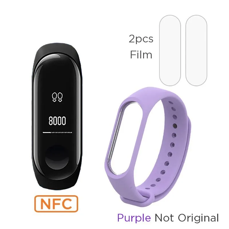 Xiaomi Mi band 3 NFC версия 0,7" OLED большой сенсорный экран новые умные браслеты браслет - Цвет: add purple strap