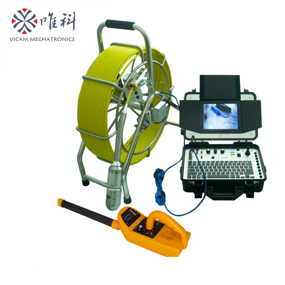 

Vicam 197ft length push cable pan and tilt rotate pipeline inspection camera with video recording,meter counter V8-3388PT