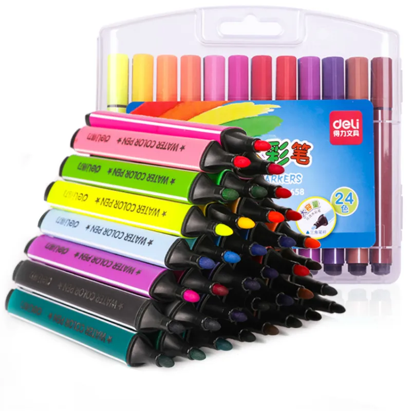 

Deli Watercolor Marker 12 18 24 36 48 Colors Triangle Washable Children Painting Set Large Capacity Watercolor Brush