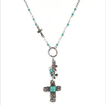 Ethnic Religion Alloy Cross Pendant font b Necklace b font For Women Boho Bib Imitation Pearl