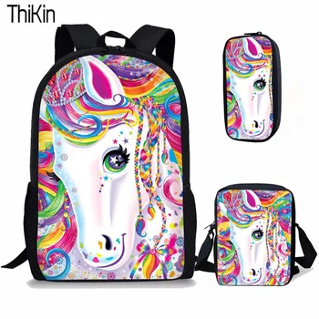 

THIKIN 3Pcs/set Cute Cartoon Horse Printing School Bags for Kids Primary Schoolbags Girls Large Capacity Book Bags Satchel