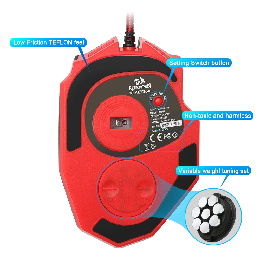 Игровая мышь Redragon MAMMOTH M801 USB 16400 DPI 10 кнопок эргономичный программируемый для