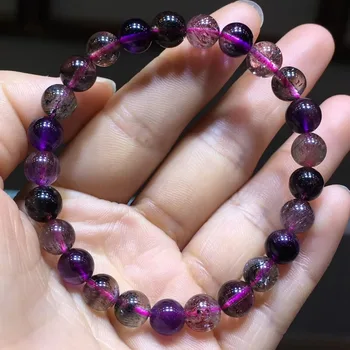 

Natural Super Seven 7 Lepidocrocite Purple Rutilated Quartz Woman Man Healing Round Beads 7.2mm Bracelets AAAAA Certificate