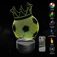 Корона Футбол 3D иллюзия Лампа 7 цветов изменить сенсорный выключатель светодиодный Ночной светильник Акриловая настольная лампа атмосфера лампа Новинка светильник Инж