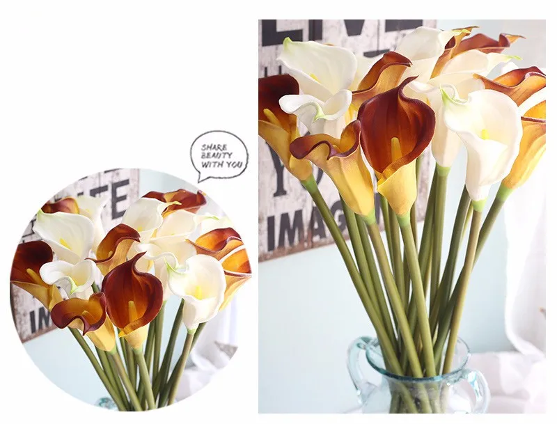 인공 칼라 백합 꽃 시뮬레이션 리얼 터치 꽃 손 꽃다발 플로레스 웨딩 장식 가짜 꽃 파티 용품 (11)