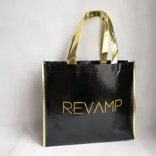 1000 шт/партия 30Hx35x8cm Пользовательский логотип черный металлический лазер нетканые сумки для покупок ламинированные Наплечные продуктовые сумки оптом