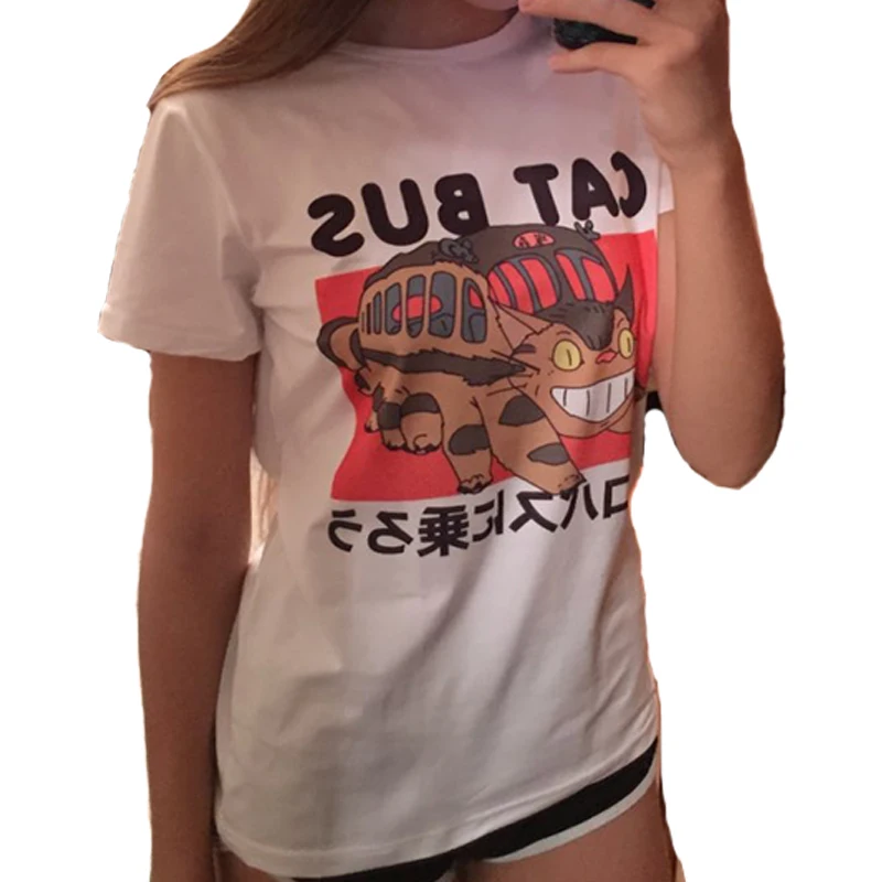 Ghibli Neighbour Totoro Ride The Cat Bus Japanese Anime Unisex T-Shirt White Casual T shirts summer 2019 Tops | Мужская одежда