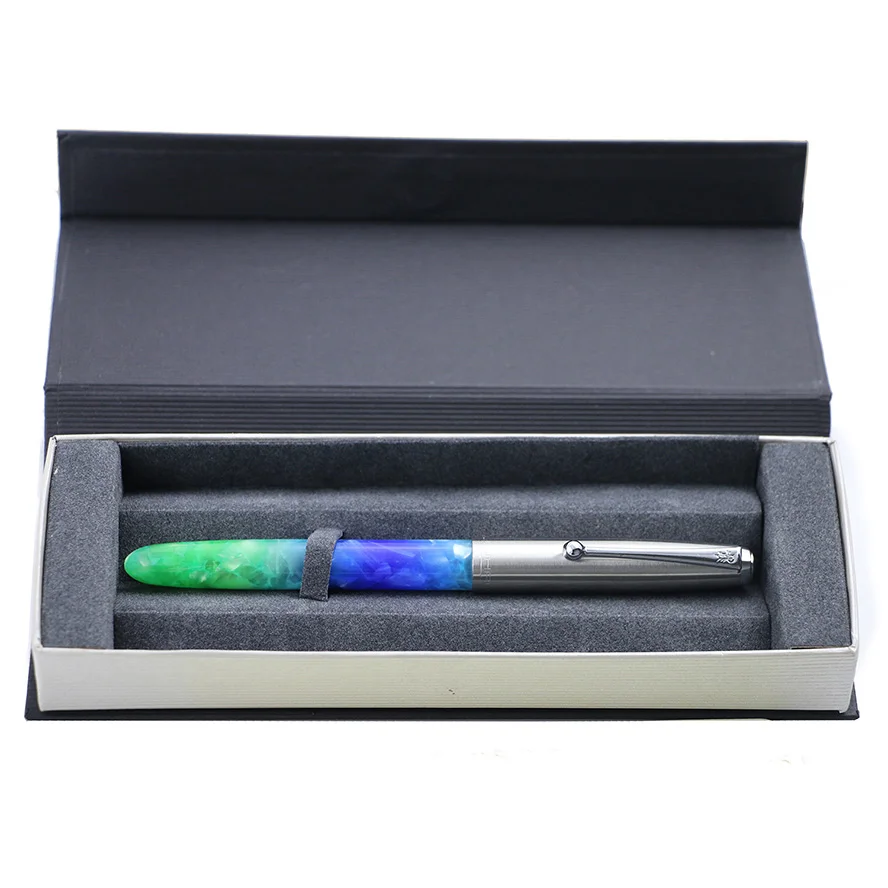 Высокое качество Jinhao 51A акриловая авторучка 0,38 мм дополнительный тонкий наконечник органические стеклянные чернила ручка Подарочная коробка набор - Цвет: Fluorescent blue