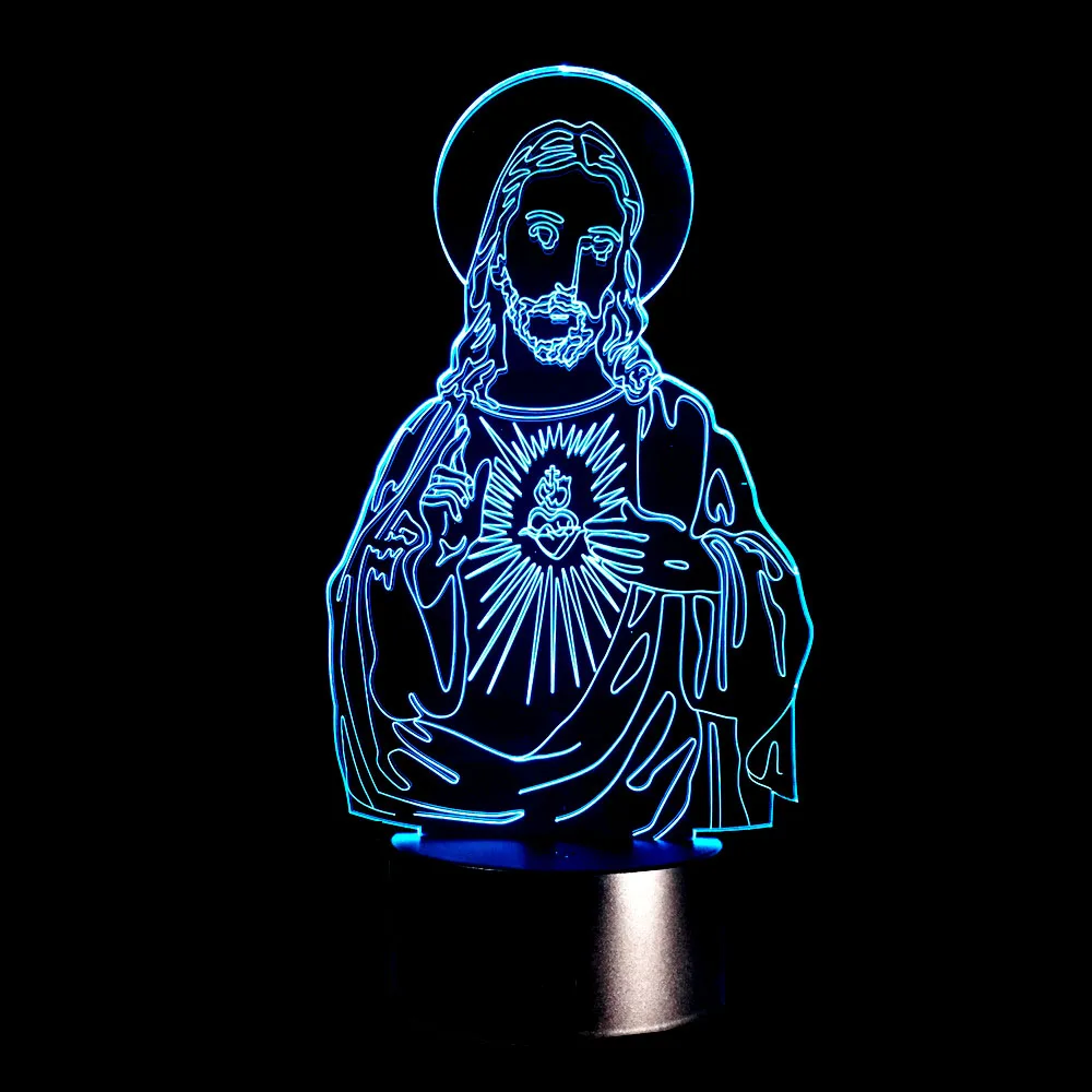 3D Оптическая иллюзия Иисуса Христа светодиодный светильник Bulbing Light Иисуса ночник 7 цветов подарок домашний декор ночные светильники Прямая