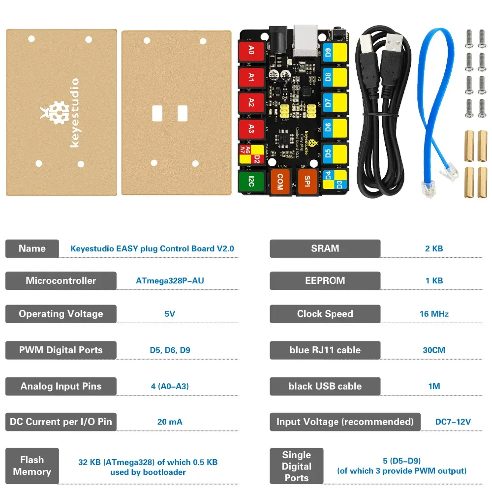 Новинка! Keyestudio RJ11 EASY Plug главная плата управления обновления V2.0 контроллер+ USB кабель для Arduino пара
