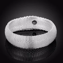Women’s mesh Round Open Bangle 925 Sterling Silver charms fashion width 20mm big gridding Bangles Bracelets B028 gift box