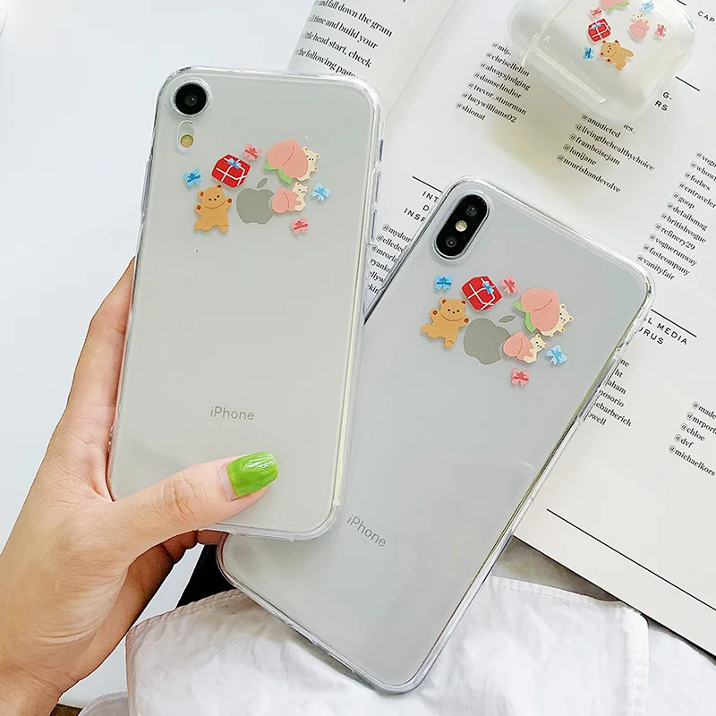 Упаковка для подарка с медведем iphone XR Max мобильный телефон оболочка iPhone6s 7 8 Plus