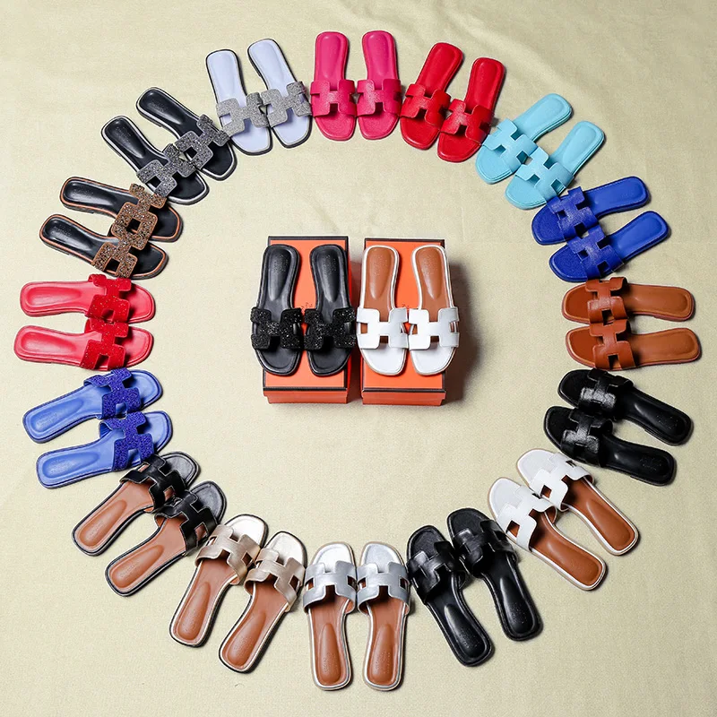 

Women Summer cut out ladies sandals ladies Luxury brand sandals good quality flat shoe Candy Color Outdoor Holiday Slides 34 -43