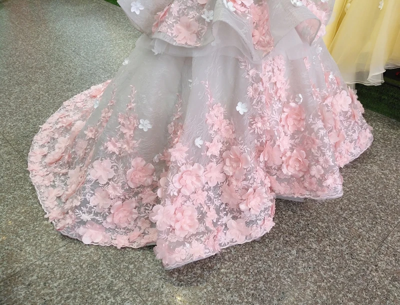 Розовое свадебное платье с объемным цветком для девочек; роскошное платье принцессы для девочек; вечерние платья для девочек; детское бальное платье; одежда для дня рождения на заказ
