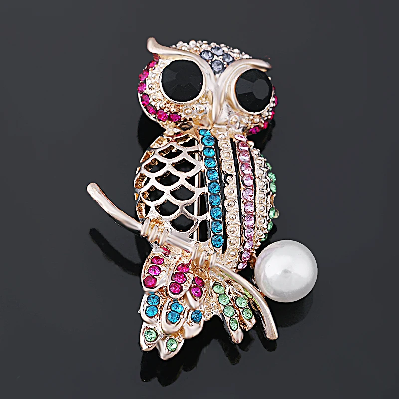 

Baiduqiandu Brand Multi Colors Crystal Rhinestones Cute Owl Brooches for Women