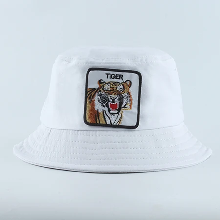 Панама мужская шляпа-Панама с вышивкой тигра Рыбацкая шляпа женская летняя кепка с животными уличная хип-хоп шляпа Боб Gorros - Цвет: tiger white