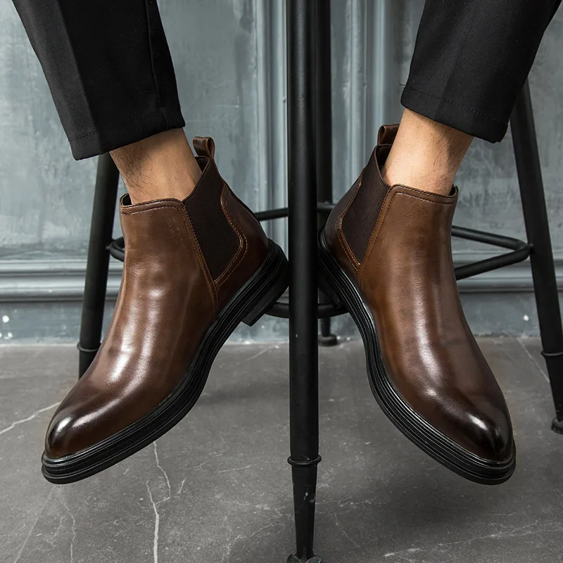 Ботинки «Челси»; зимняя бархатная Мужская молодежная высокая обувь; мужские короткие ботинки; Ботинки martin - Цвет: Brown increase