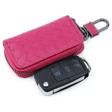 Элегантный розовый красный/черный цветной автомобильный кошелек для ключей 9 см для женщин из натуральной кожи вязаный автомобильный чехол для ключей на молнии автомобильный кошелек для ключей чехол