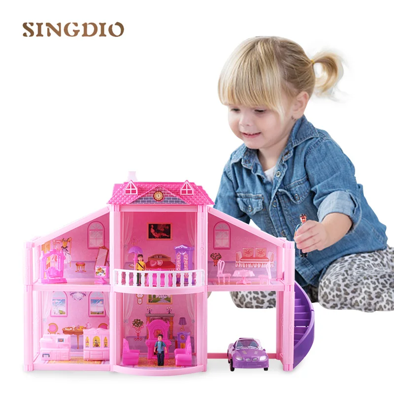 Новый diy pink собраны роскошная вилла моделирование кукольный домик Миниатюрные аксессуары гостиная комната набор мебели милый дом