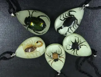 

FREE SHIPPING 10 pcs real luminous style scorpion spider green beetle insect chic pendant