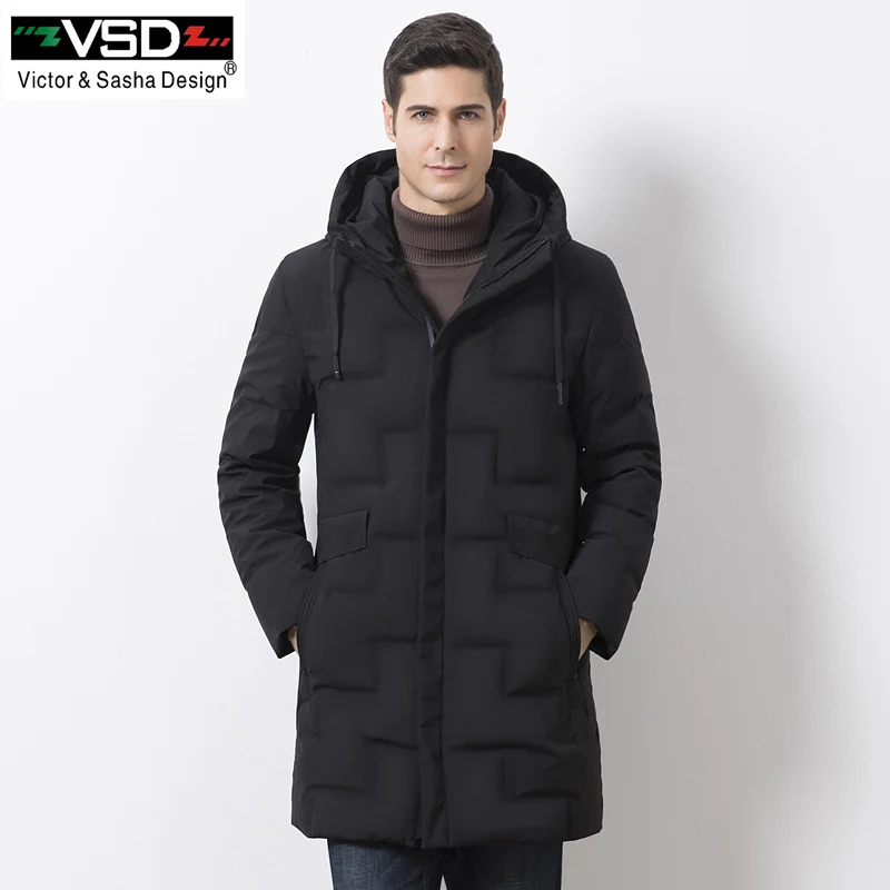 VSD Новые Теплые Зимние утка вниз куртка Slim для Для мужчин с капюшоном Куртка