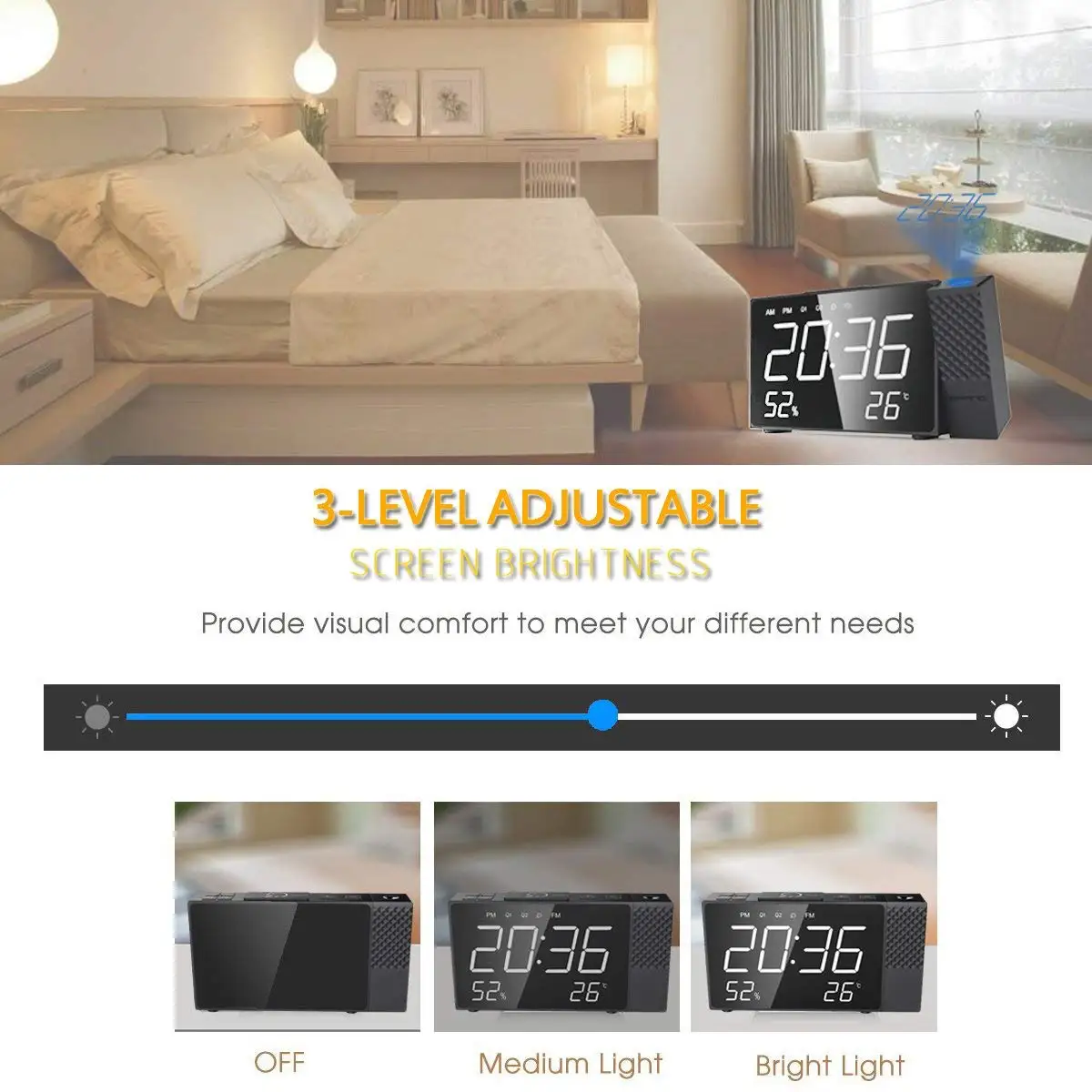 Проекционный Будильник цифровой FM радио Повтор времени влажность температура, led-дисплей двойной Будильник проектор настольные часы