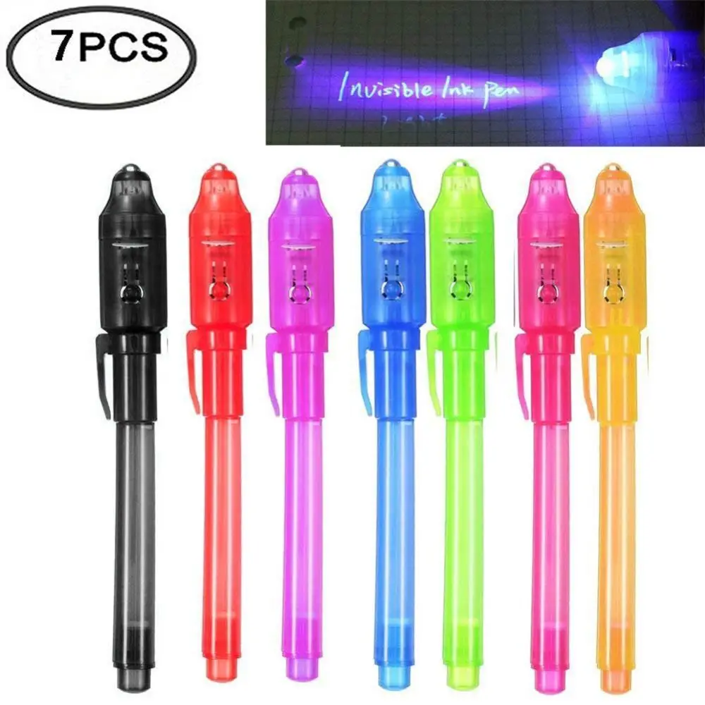 

7 pcs/set Creative Magic UV Light Pen Invisible Ink Pen Glow in the dark Pen with Built-in UV Light Gifts and Security Marking