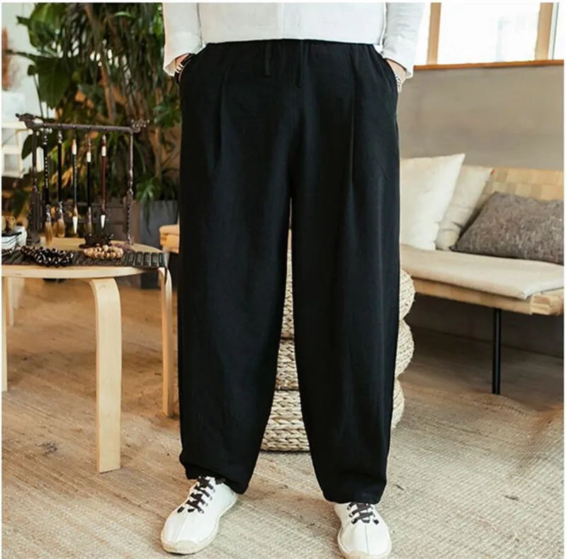 Autunm men's plus size M- 5XL 6XL 7XL cotton linen pants Fashion streetwear wide leg Harem Hip Hop Trousers large size wide leg pants