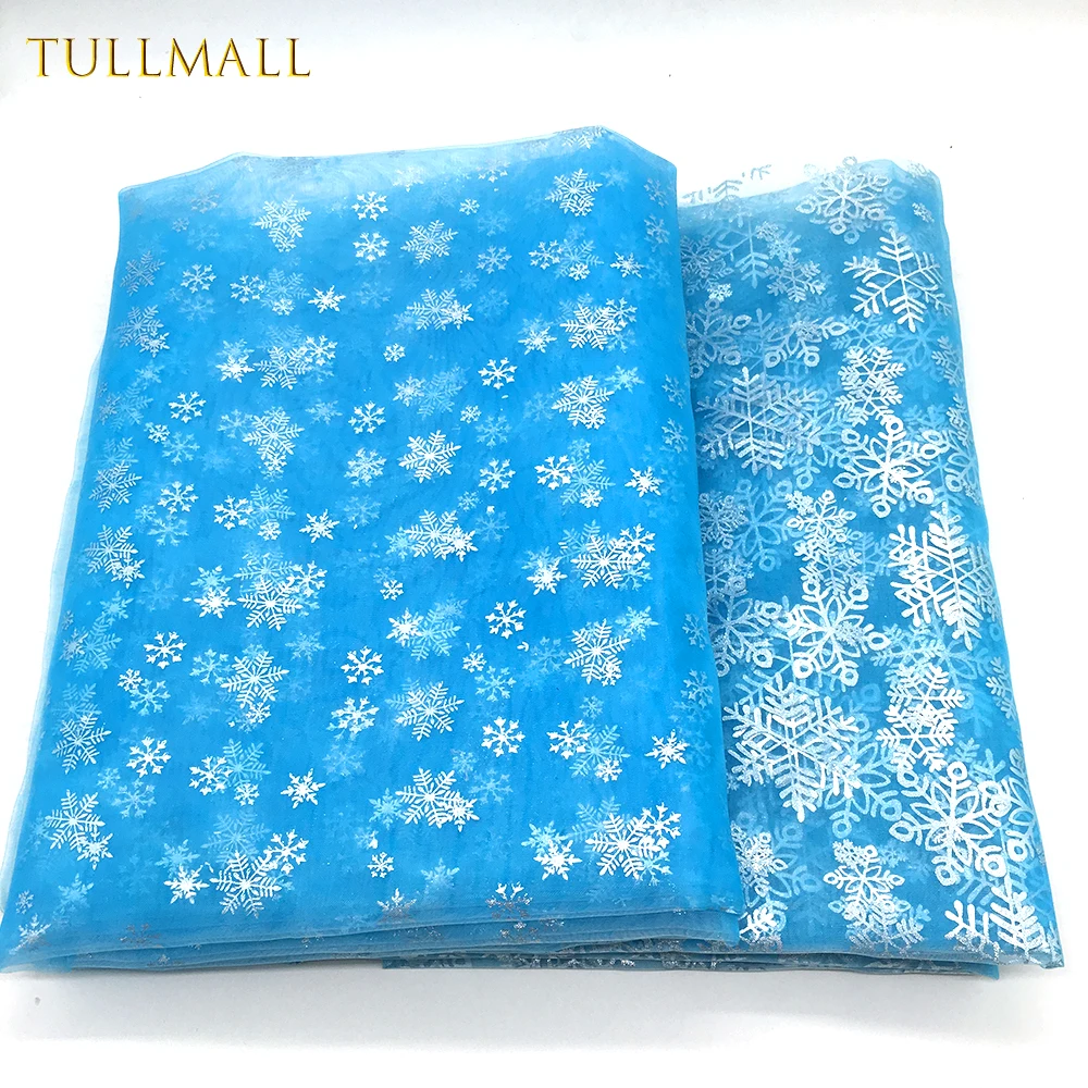 

TULLMALL 150cm Width Frozen Elsa Snowflake Fabric Tulle Organza Bronzing Tutu Dress Party Wedding Fabric Supplies