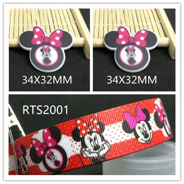 

7/8inch 100yard ribbon and 100pcs resin 1 set printed cartoon printed ribbon and resin RTS2001