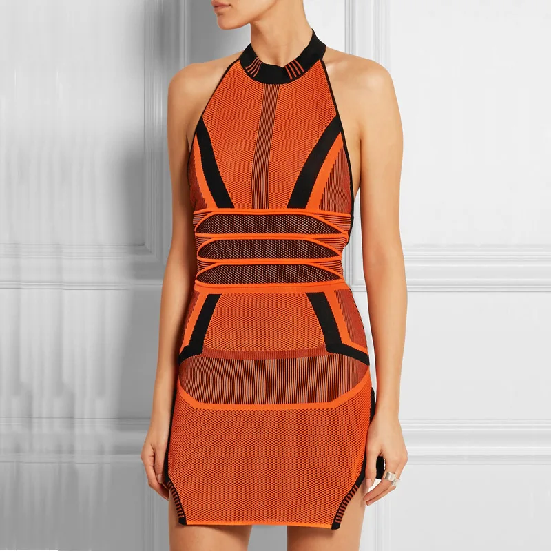 wholesale New dress Orange Jacquard Stretch knit Backless Fashion elegance celebrity party bandage dress (H2210) wholesale New dress Orange Jacquard Stretch knit Backless Fashion elegance celebrity party bandage dress (H2210)