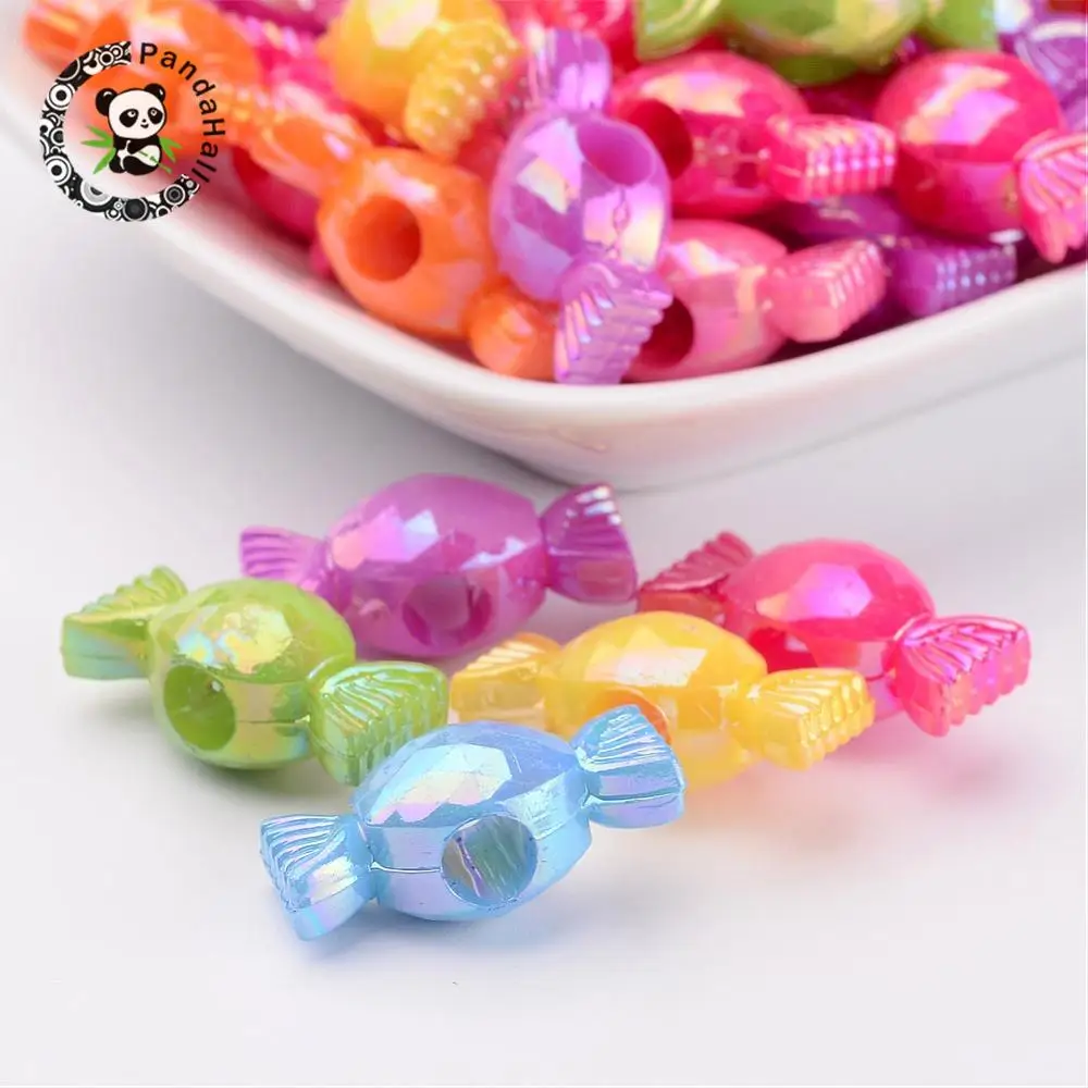

Plating Acrylic Beads, AB Color, Candy, Mixed Color, 24x10.5x10.5mm, Hole: 5mm; about 430pcs/bag