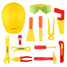 Детский игровой домик инструмент игрушки Моделирование ремонт садовый набор инструментов с защитная шляпа мальчиков DIY Набор инструментов для обслуживания Souptoys подарки