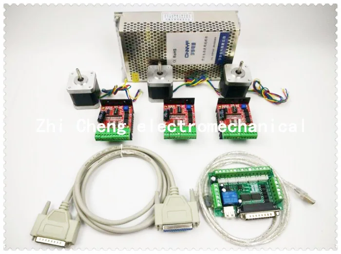 

CNC Router Kit 3 Axis, 3pcs TB6600 4.0A stepper motor driver +3pcs 42HS48 0.44NM motor+ 5 axis interface board+ power supply