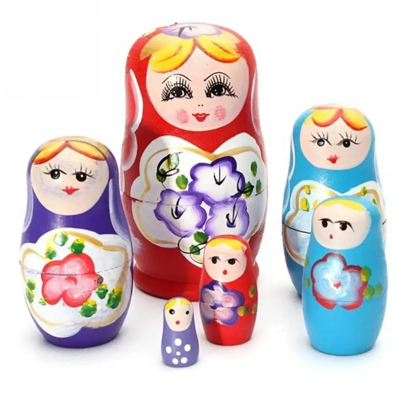 

wholesale 5pcs Novelty Russian Nesting Wooden Matryoshka Doll Set Hand Painted Decor Russian Nesting Dolls Baby Toy Girl Doll