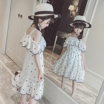 

2018 summer girls dresses white polka dot beach 10 12 years old