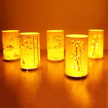 

Retro Parchment Carved Table Lamp Infrared Remote Control Bedside Decorative Night Light USB Charging Hollowed Paper LED Lamp