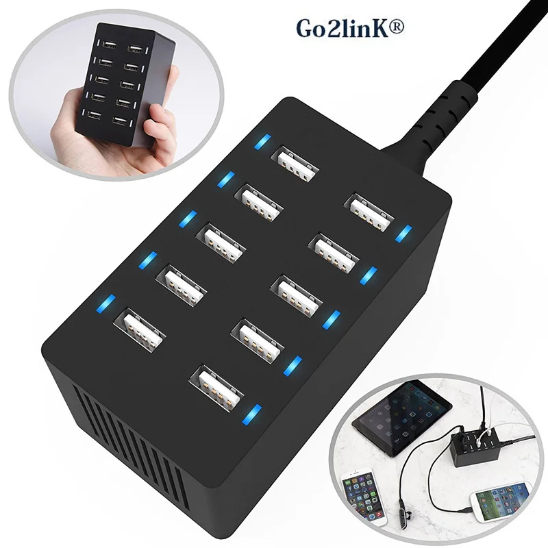 Go2linK 10 Ports USB Charger 40W Multi Port USB Power Adapter Universal USB Socket Wall Desktop Charger for Mobile Phone MID MP5