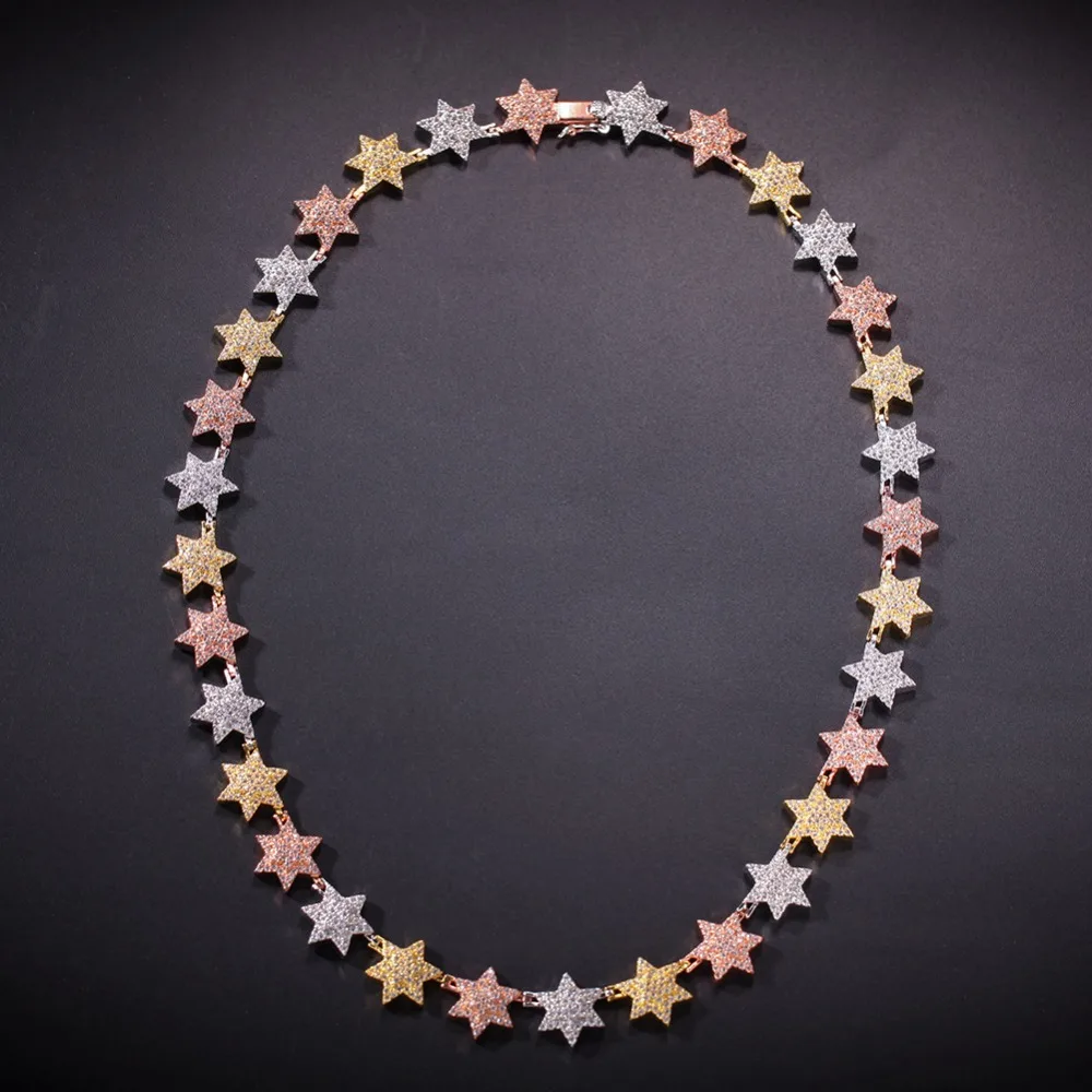 

Men hiphop Iced out bling star chain necklace pave setting zircon 18i-20inch long Chains Necklaces Hiphop jewelry For unisex