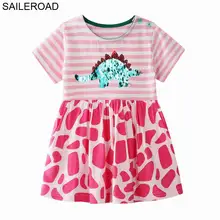 ПАРУСНАЯ ПЛАТЬЕ Динозавров Платье для девочек 7лет Одежда для девочек Вышивка с пайетками для девочек Платье детские платья